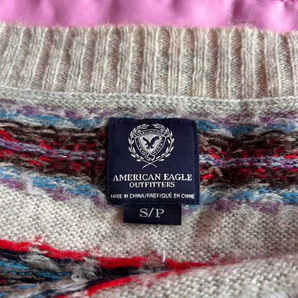 Y2K American Eagle Fair Isle Boat Neck Wool Blend Knit Sweater Womens Small - Picture 5 of 8